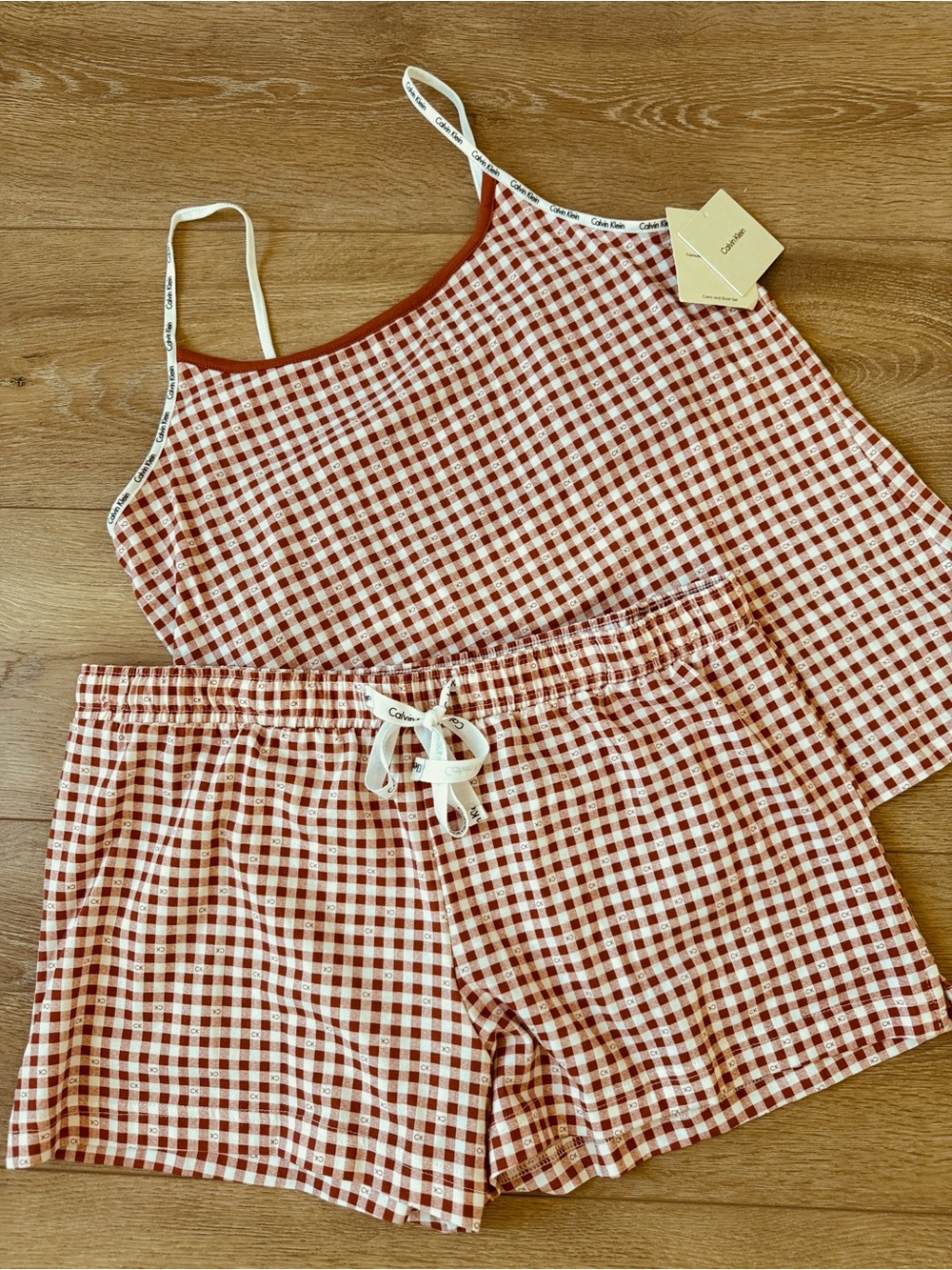 NWT Calvin Klein Orange & White Gingham Cami & Short PJ Set L/XL🍊 😴